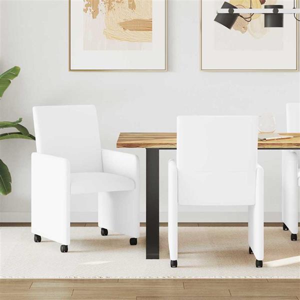Grote foto vidaxl dining stoelen met wielen 2 pcs wit 57 x 66 x 94 cm kunstleer huis en inrichting stoelen