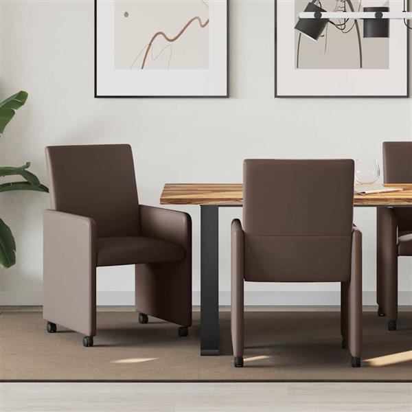 Grote foto vidaxl dining stoelen met wielen 2 pcs bruin 57 x 66 x 94 cm kunstleer huis en inrichting stoelen