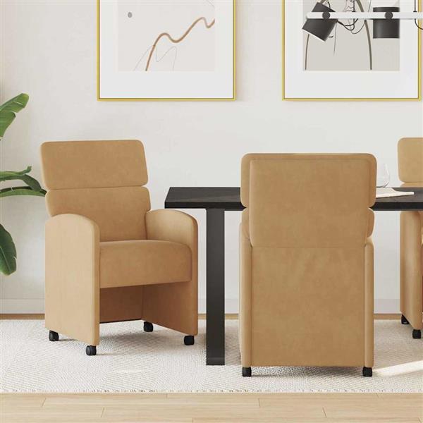 Grote foto vidaxl dining stoelen met wielen 2 pcs bruin 58 x 65 x 98 cm fluweel huis en inrichting stoelen