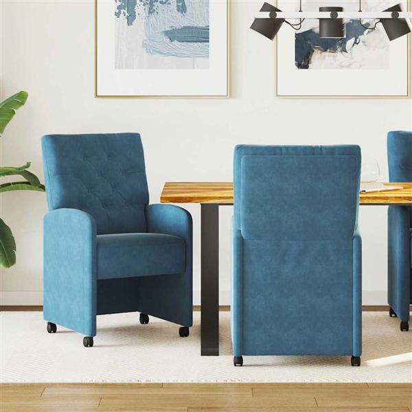 Grote foto vidaxl dining stoelen met wielen 2 pcs blauw 58 x 67 x 97 cm fluweel huis en inrichting stoelen