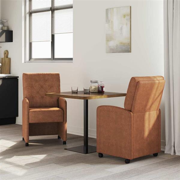 Grote foto vidaxl dining stoelen met wielen 2 pcs bruin 58 x 67 x 97 cm kunstleer huis en inrichting stoelen
