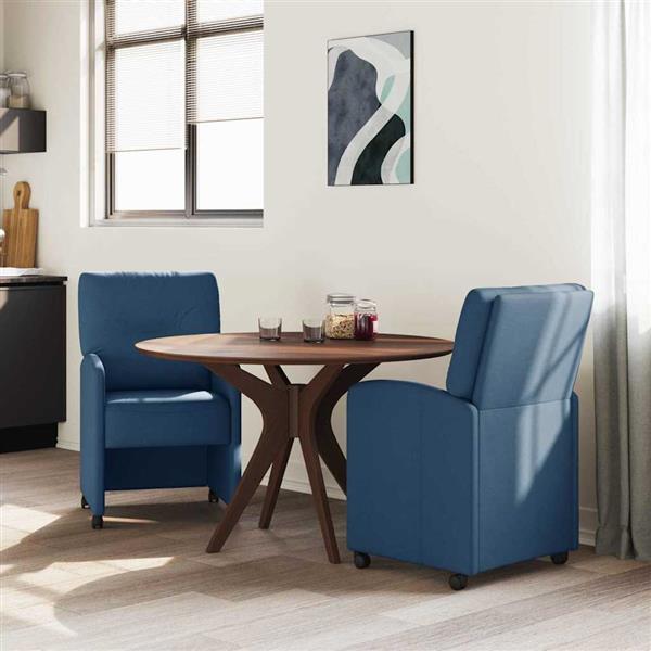 Grote foto vidaxl dining stoelen met wielen 2 pcs blauw 57 x 67 x 95 cm stof huis en inrichting stoelen