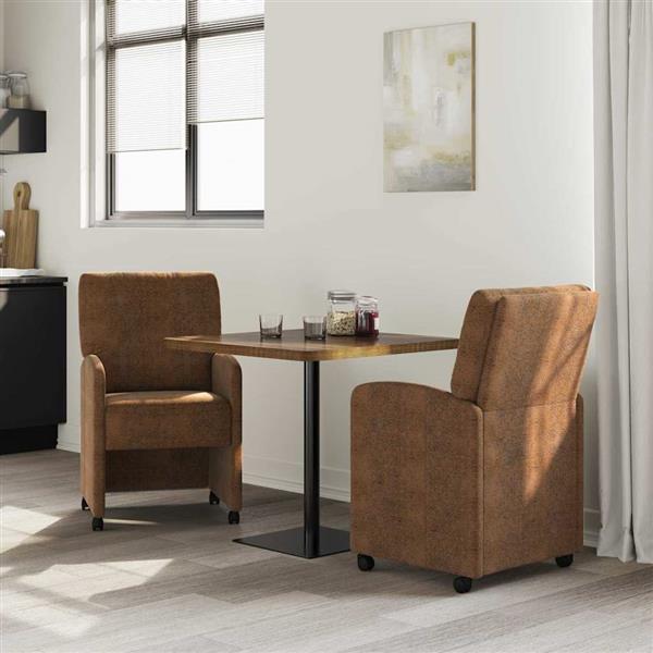Grote foto vidaxl dining stoelen met wielen 2 pcs bruin 57 x 67 x 95 cm huis en inrichting stoelen