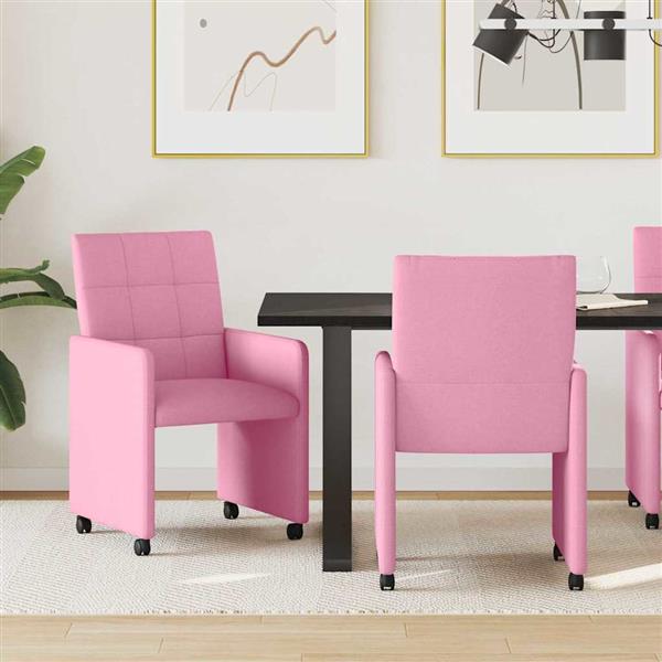 Grote foto vidaxl dining stoelen met wielen 2 pcs roze 58 x 65 x 94 cm stof huis en inrichting stoelen