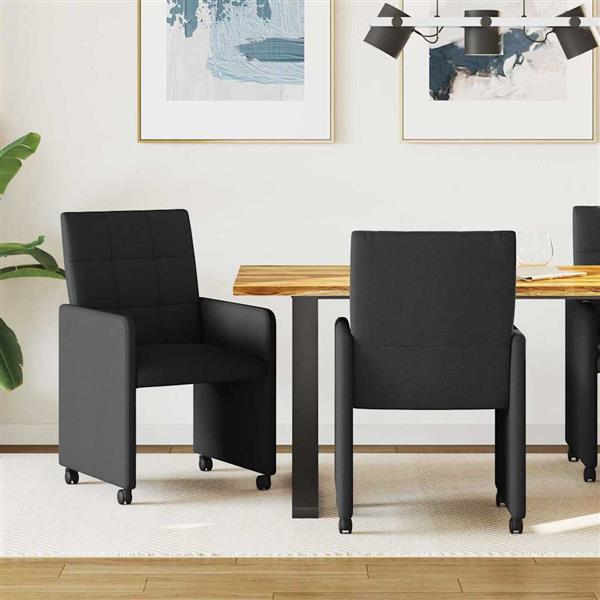 Grote foto vidaxl dining stoelen met wielen 2 pcs zwart 58 x 65 x 94 cm stof huis en inrichting stoelen