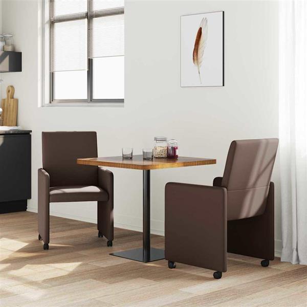 Grote foto vidaxl dining stoelen met wielen 2 pcs bruin 57 x 66 x 94 cm kunstleer huis en inrichting stoelen