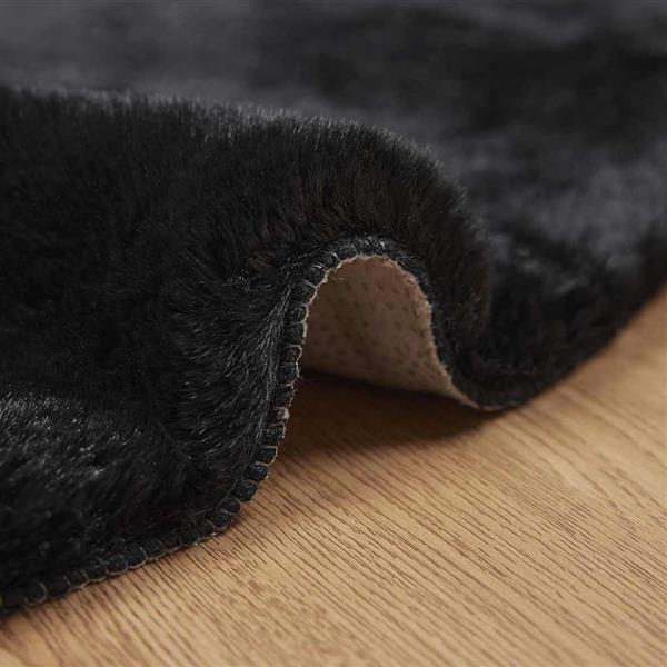 Grote foto vidaxl nep konijnenbont tapijt zwart 160 cm polyester huis en inrichting vloerbedekking en kleden