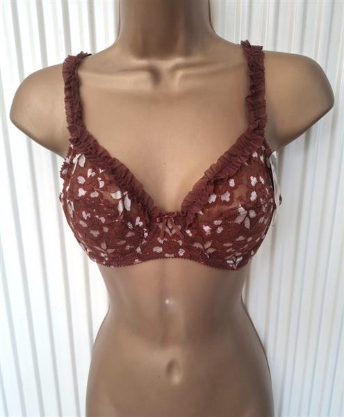 Grote foto elegante donkerbruine bh met ruches 70b kleding dames ondergoed en lingerie