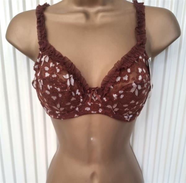 Grote foto elegante donkerbruine bh met ruches 70b kleding dames ondergoed en lingerie