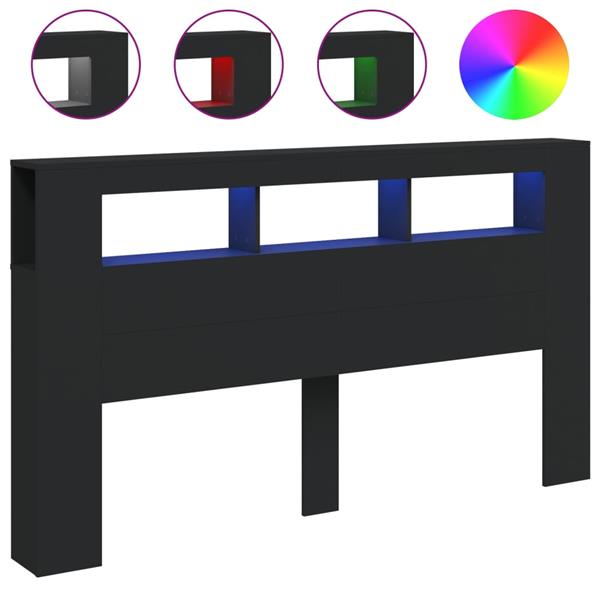 Grote foto vidaxl hoofdeinde met led 180x18 5x103 5 cm bewerkt hout zwart antiek en kunst stoelen en banken