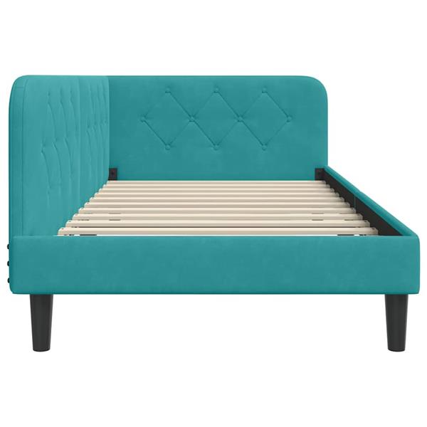 Grote foto vidaxl hoekbedframe met hoofdeinde turquoise 100 x 200 cm fluweel antiek en kunst stoelen en banken