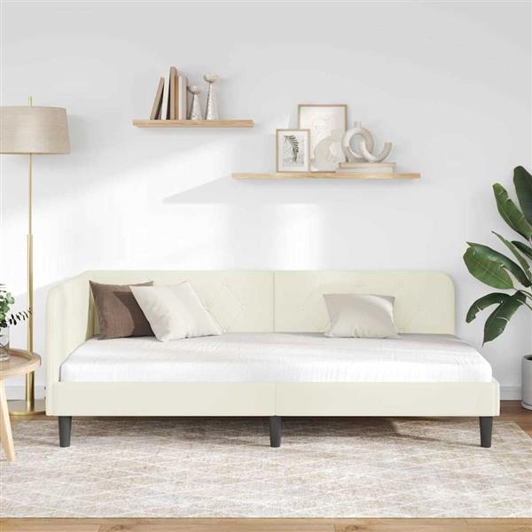 Grote foto vidaxl hoekbedframe met hoofdeinde cr me 100 x 200 cm fluweel antiek en kunst stoelen en banken