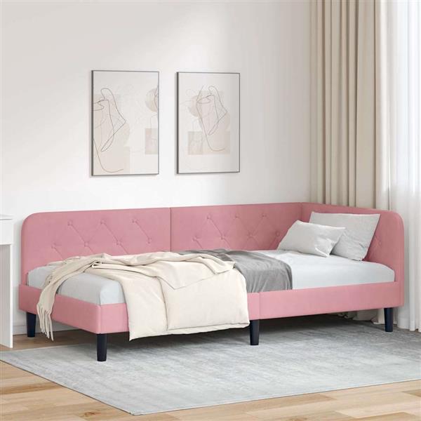 Grote foto vidaxl hoekbedframe met hoofdeinde roze 100 x 200 cm fluweel antiek en kunst stoelen en banken