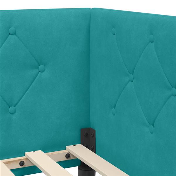 Grote foto vidaxl hoekbedframe met hoofdeinde turquoise 90 x 200 cm fluweel antiek en kunst stoelen en banken