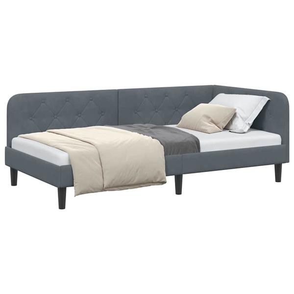 Grote foto vidaxl hoekbedframe met hoofdeinde donkergrijs 90 x 200 cm fluweel antiek en kunst stoelen en banken