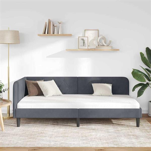 Grote foto vidaxl hoekbedframe met hoofdeinde donkergrijs 90 x 200 cm fluweel antiek en kunst stoelen en banken