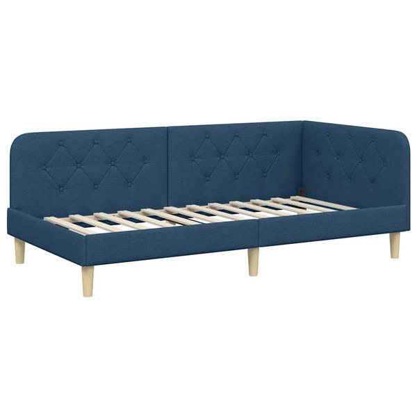 Grote foto vidaxl hoekbedframe met hoofdeinde blauw 100 x 200 cm stof antiek en kunst stoelen en banken