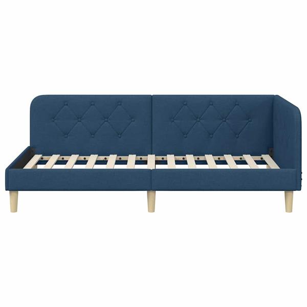 Grote foto vidaxl hoekbedframe met hoofdeinde blauw 100 x 200 cm stof antiek en kunst stoelen en banken