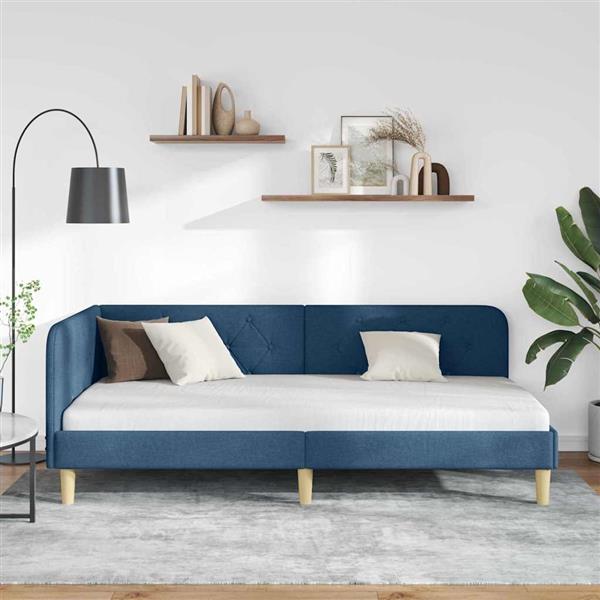 Grote foto vidaxl hoekbedframe met hoofdeinde blauw 90 x 200 cm stof antiek en kunst stoelen en banken