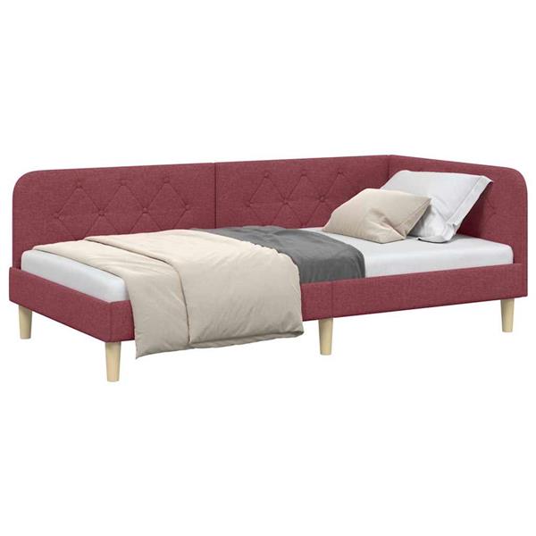 Grote foto vidaxl hoekbedframe met hoofdeinde wijnrood 90 x 190 cm stof antiek en kunst stoelen en banken