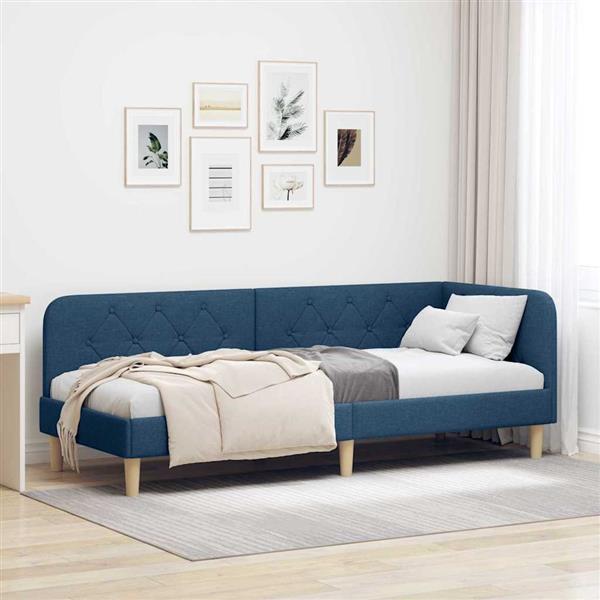 Grote foto vidaxl hoekbedframe met hoofdeinde blauw 80 x 200 cm stof antiek en kunst stoelen en banken