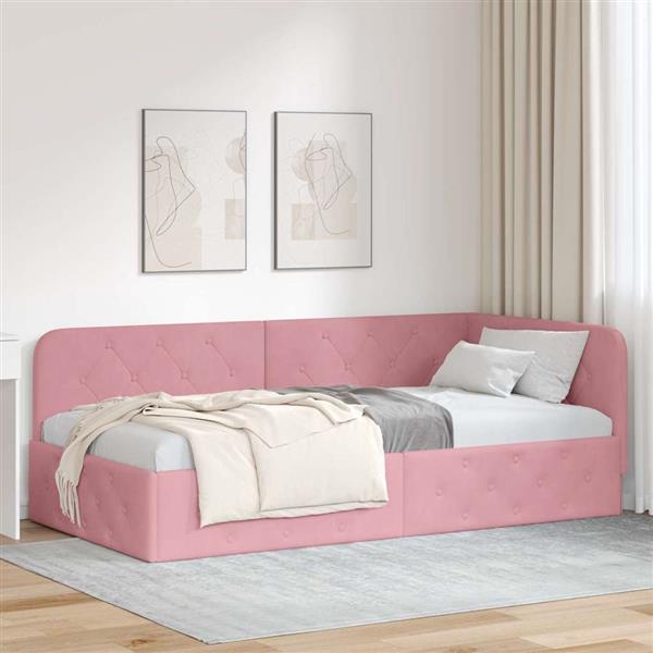 Grote foto vidaxl hoekbedframe met hoofdeinde roze 90 x 200 cm fluweel antiek en kunst stoelen en banken