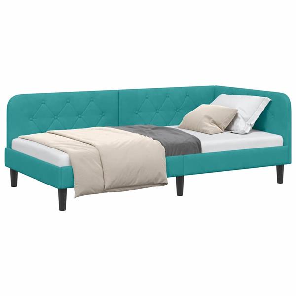Grote foto vidaxl hoekbedframe met hoofdeinde turquoise 90 x 200 cm fluweel antiek en kunst stoelen en banken