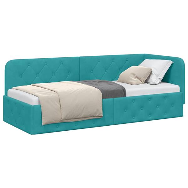 Grote foto vidaxl hoekbedframe met hoofdeinde turquoise 80 x 200 cm fluweel antiek en kunst stoelen en banken