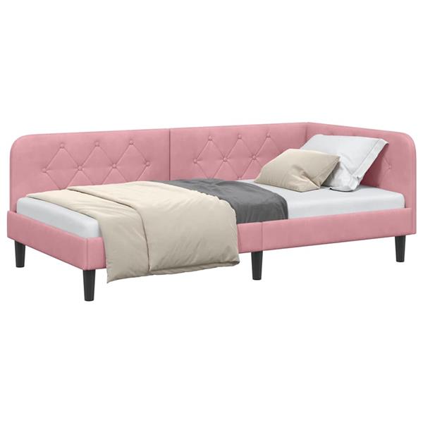 Grote foto vidaxl hoekbedframe met hoofdeinde roze 90 x 200 cm fluweel antiek en kunst stoelen en banken