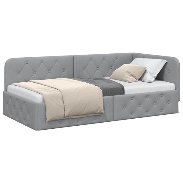 Grote foto vidaxl hoekbedframe met hoofdeinde lichtgrijs 90 x 200 cm stof antiek en kunst stoelen en banken