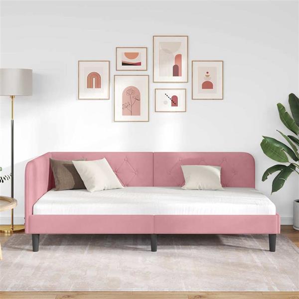 Grote foto vidaxl hoekbedframe met hoofdeinde roze 90 x 190 cm fluweel antiek en kunst stoelen en banken