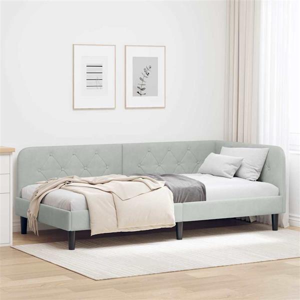 Grote foto vidaxl hoekbedframe met hoofdeinde lichtgrijs 90 x 190 cm fluweel antiek en kunst stoelen en banken