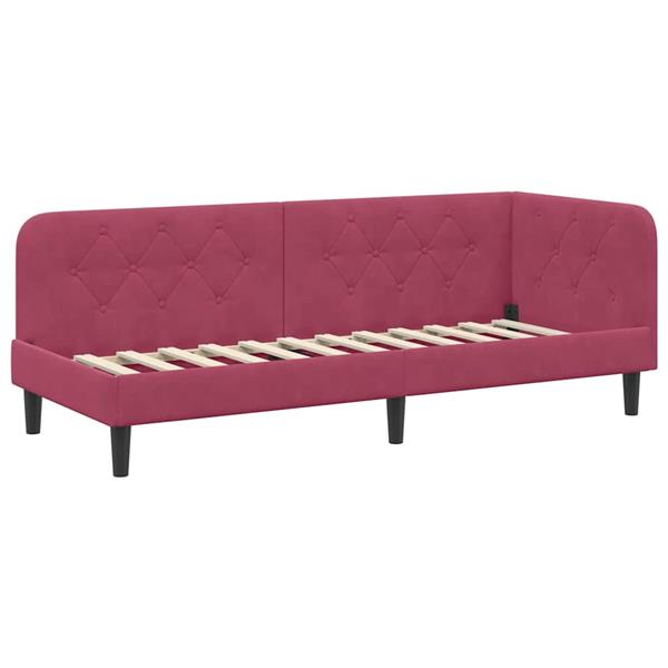 Grote foto vidaxl hoekbedframe met hoofdeinde wijnrood 80 x 200 cm fluweel antiek en kunst stoelen en banken