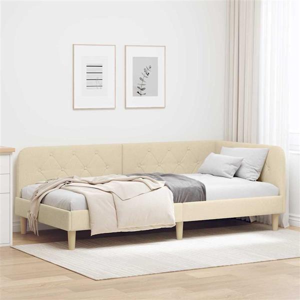 Grote foto vidaxl hoekbedframe met hoofdeinde cr me 100 x 200 cm stof antiek en kunst stoelen en banken
