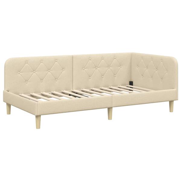 Grote foto vidaxl hoekbedframe met hoofdeinde cr me 100 x 200 cm stof antiek en kunst stoelen en banken