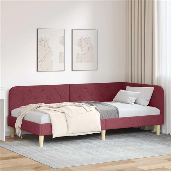 Grote foto vidaxl hoekbedframe met hoofdeinde wijnrood 90 x 190 cm stof antiek en kunst stoelen en banken
