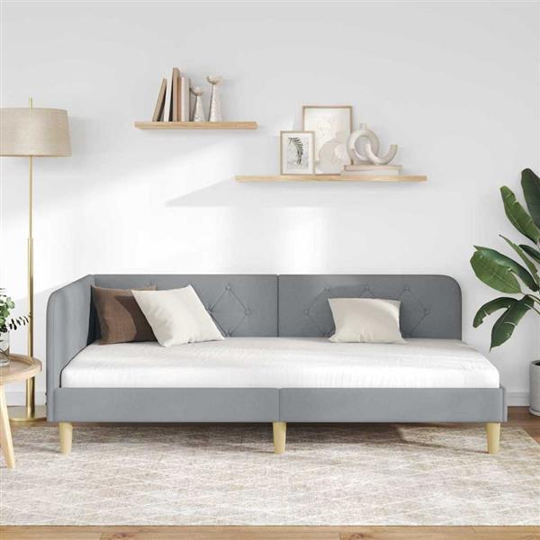 Grote foto vidaxl hoekbedframe met hoofdeinde lichtgrijs 90 x 190 cm stof antiek en kunst stoelen en banken