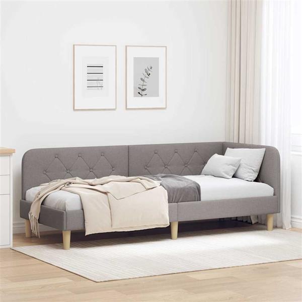 Grote foto vidaxl hoekbedframe met hoofdeinde taupe 80 x 200 cm stof antiek en kunst stoelen en banken