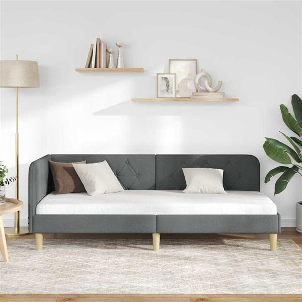 Grote foto vidaxl hoekbedframe met hoofdeinde donkergrijs 80 x 200 cm stof antiek en kunst stoelen en banken