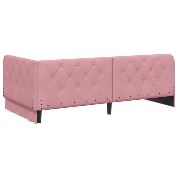 Grote foto vidaxl hoekbedframe met hoofdeinde roze 90 x 200 cm fluweel antiek en kunst stoelen en banken