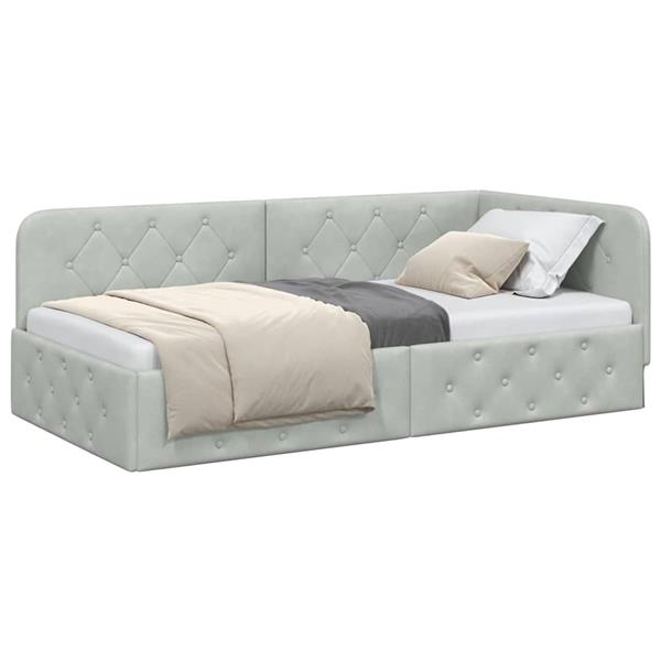 Grote foto vidaxl hoekbedframe met hoofdeinde lichtgrijs 90 x 200 cm fluweel antiek en kunst stoelen en banken