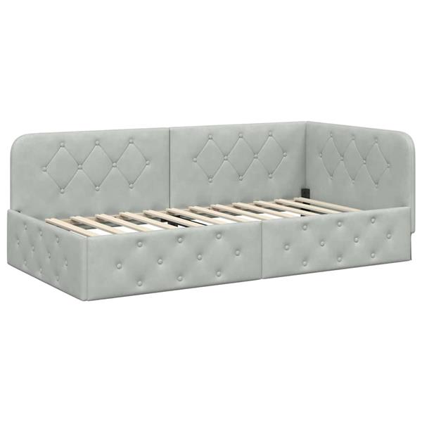 Grote foto vidaxl hoekbedframe met hoofdeinde lichtgrijs 90 x 190 cm fluweel antiek en kunst stoelen en banken