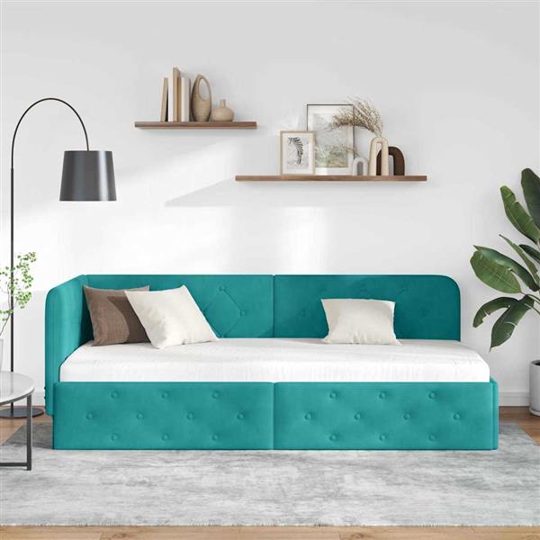 Grote foto vidaxl hoekbedframe met hoofdeinde turquoise 80 x 200 cm fluweel antiek en kunst stoelen en banken