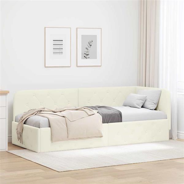 Grote foto vidaxl hoekbedframe met hoofdeinde cr me 80 x 200 cm fluweel antiek en kunst stoelen en banken