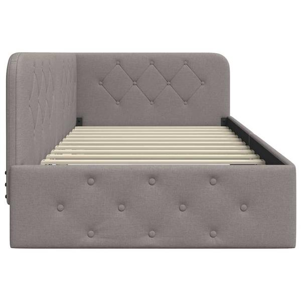 Grote foto vidaxl hoekbedframe met hoofdeinde taupe 100 x 200 cm stof antiek en kunst stoelen en banken