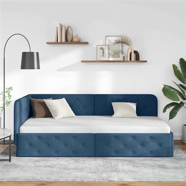 Grote foto vidaxl hoekbedframe met hoofdeinde blauw 90 x 200 cm stof antiek en kunst stoelen en banken