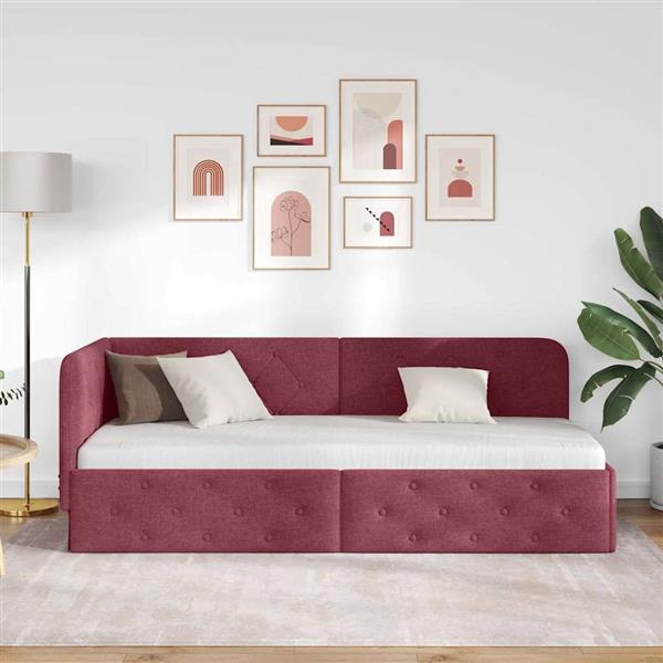 Grote foto vidaxl hoekbedframe met hoofdeinde wijnrood 80 x 200 cm stof antiek en kunst stoelen en banken