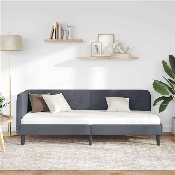 Grote foto vidaxl hoekbedframe met hoofdeinde donkergrijs 80 x 200 cm fluweel antiek en kunst stoelen en banken