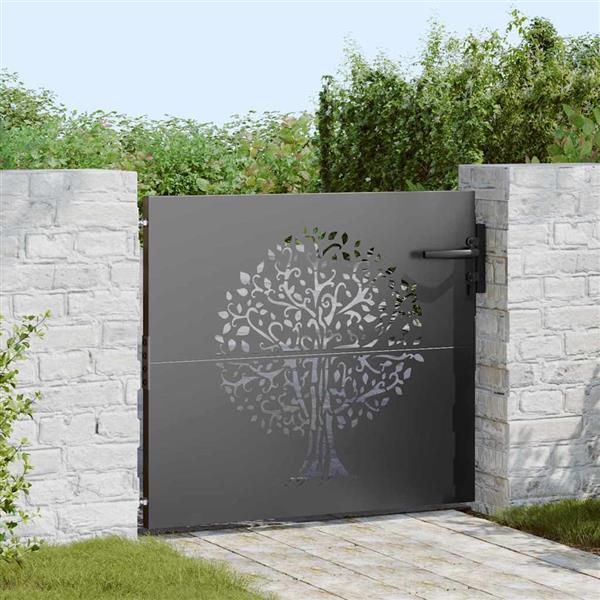 Grote foto vidaxl tuinpoort met slot zwart 85 x 100 cm poedergecoat staal tuin en terras hekken en schuttingen