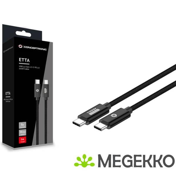 Grote foto conceptronic etta02b20 usb 3.2 gen 2 10gbps 100w usb type c 2m computers en software overige computers en software
